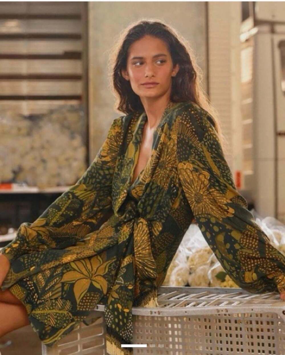 Farm Rio Green Cool Leopard Mini Wrap Dress with Beaded Tassels